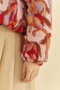 Doudoune réversible Chevaux sauvages en tricot - Rose