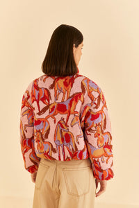 Doudoune réversible Chevaux sauvages en tricot - Rose