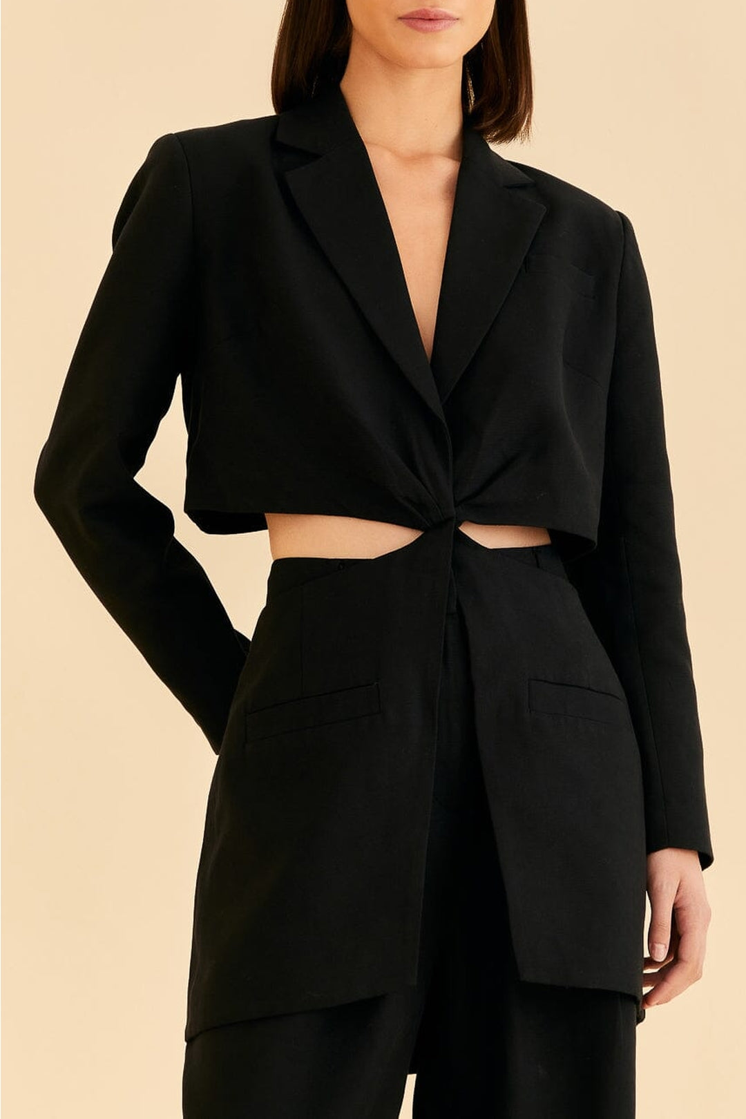 Veste blazer découpée en coton - Noir