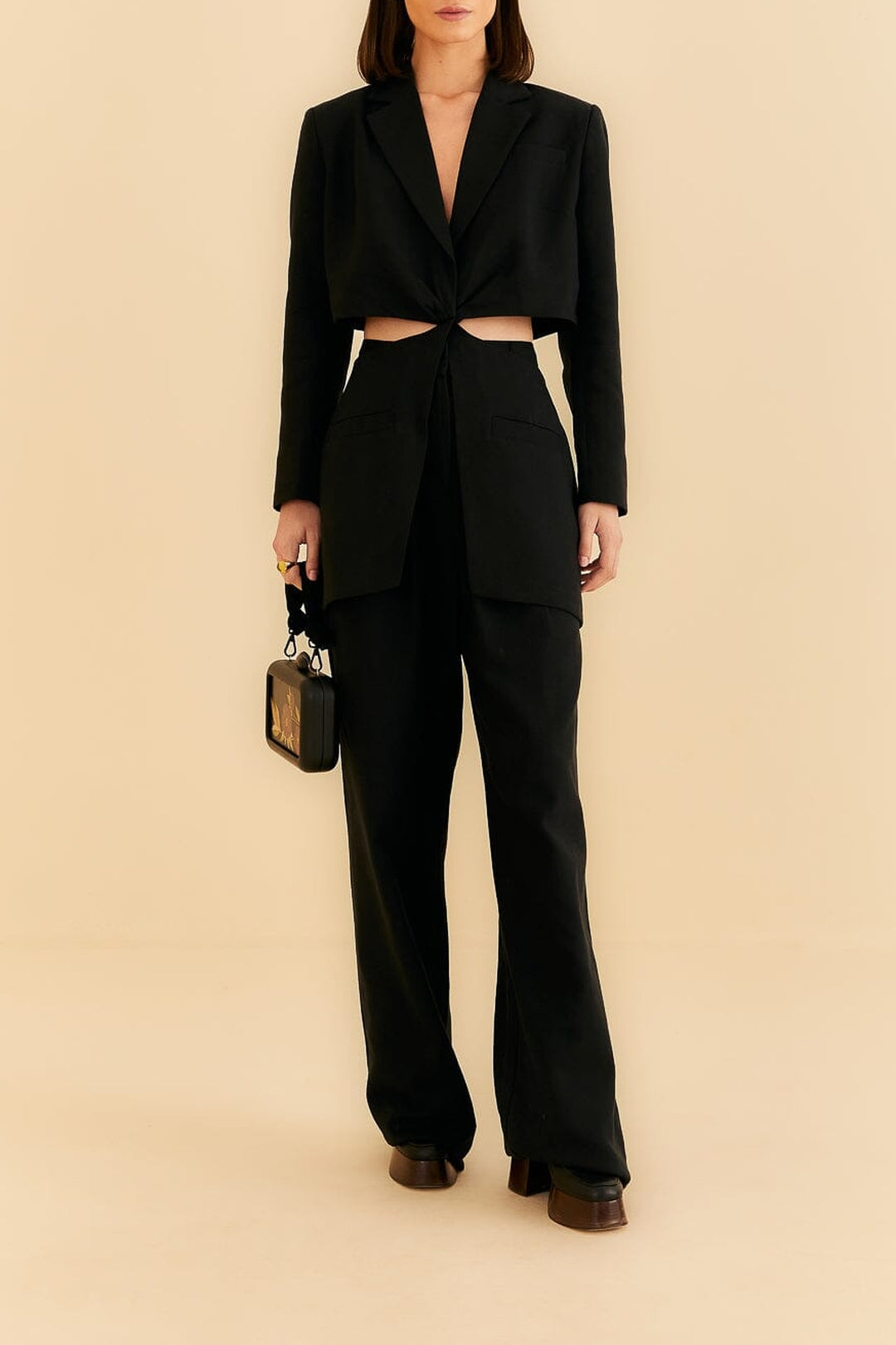Veste blazer découpée en coton - Noir