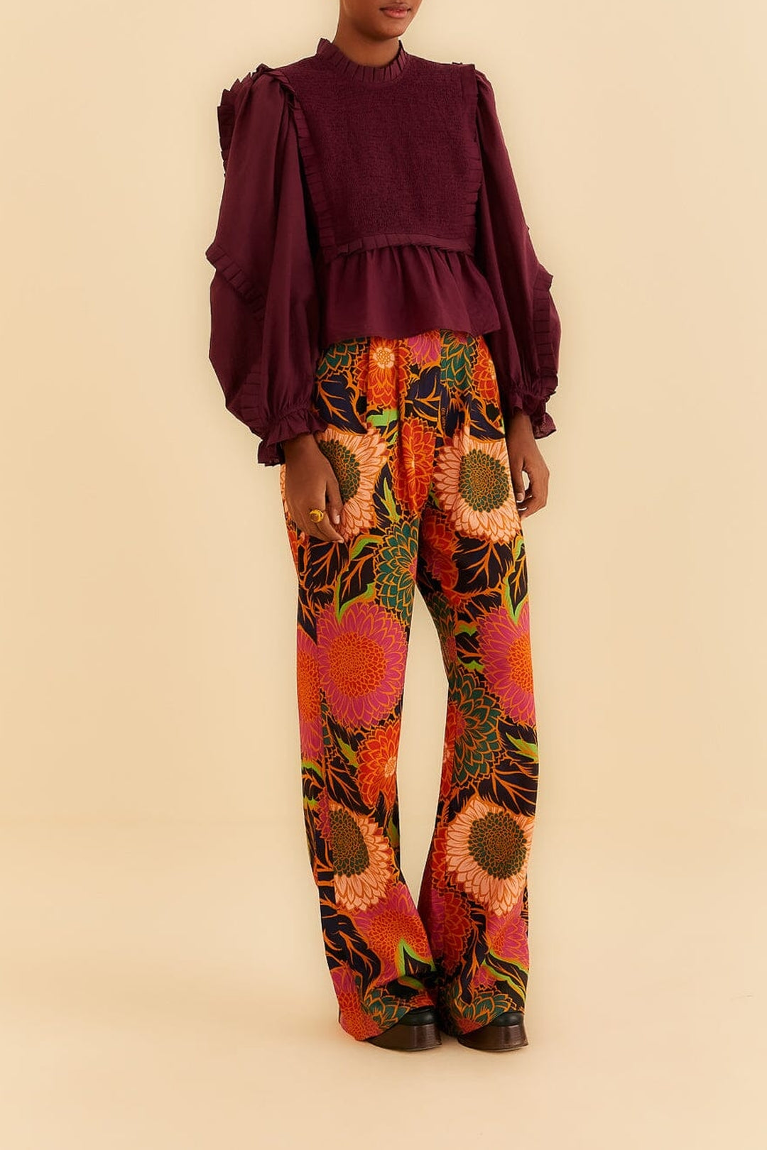 Pantalon taille basse en coton - Rouge