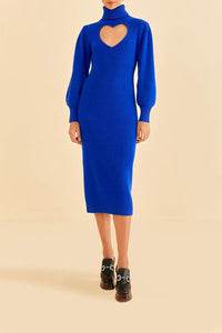 Robe midi à encolure en cœur en maille - Bleu