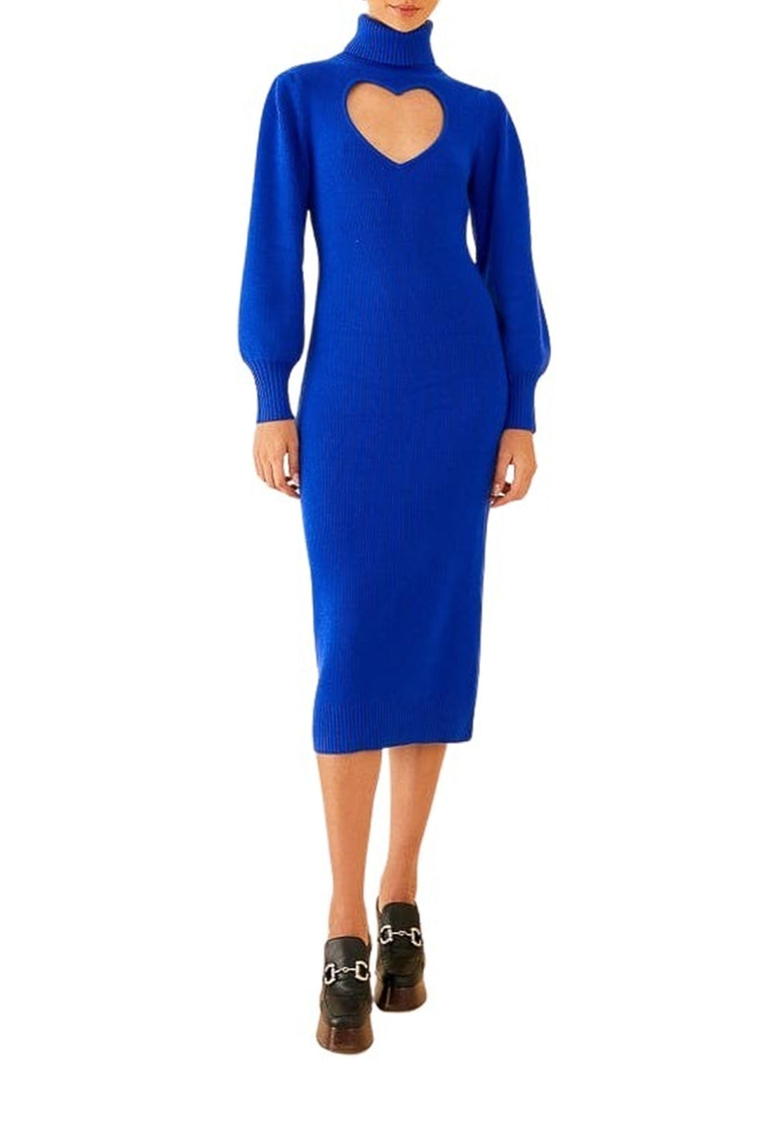 Robe midi à encolure en cœur en maille - Bleu