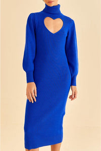 Robe midi à encolure en cœur en maille - Bleu