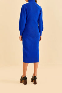 Robe midi à encolure en cœur en maille - Bleu