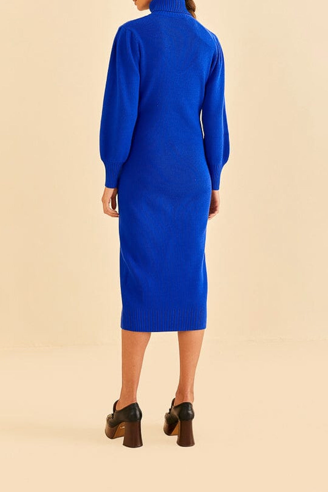 Robe midi à encolure en cœur en maille - Bleu