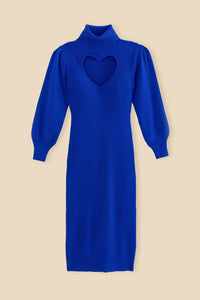 Robe midi à encolure en cœur en maille - Bleu