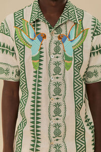 Chemise brodée en jacquard Ananas en coton - Vert