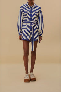 Combi-short à rayures en coton - Bleu