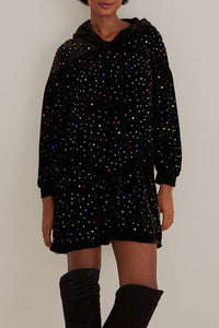 Robe courte à Manches longues en velours - Noir