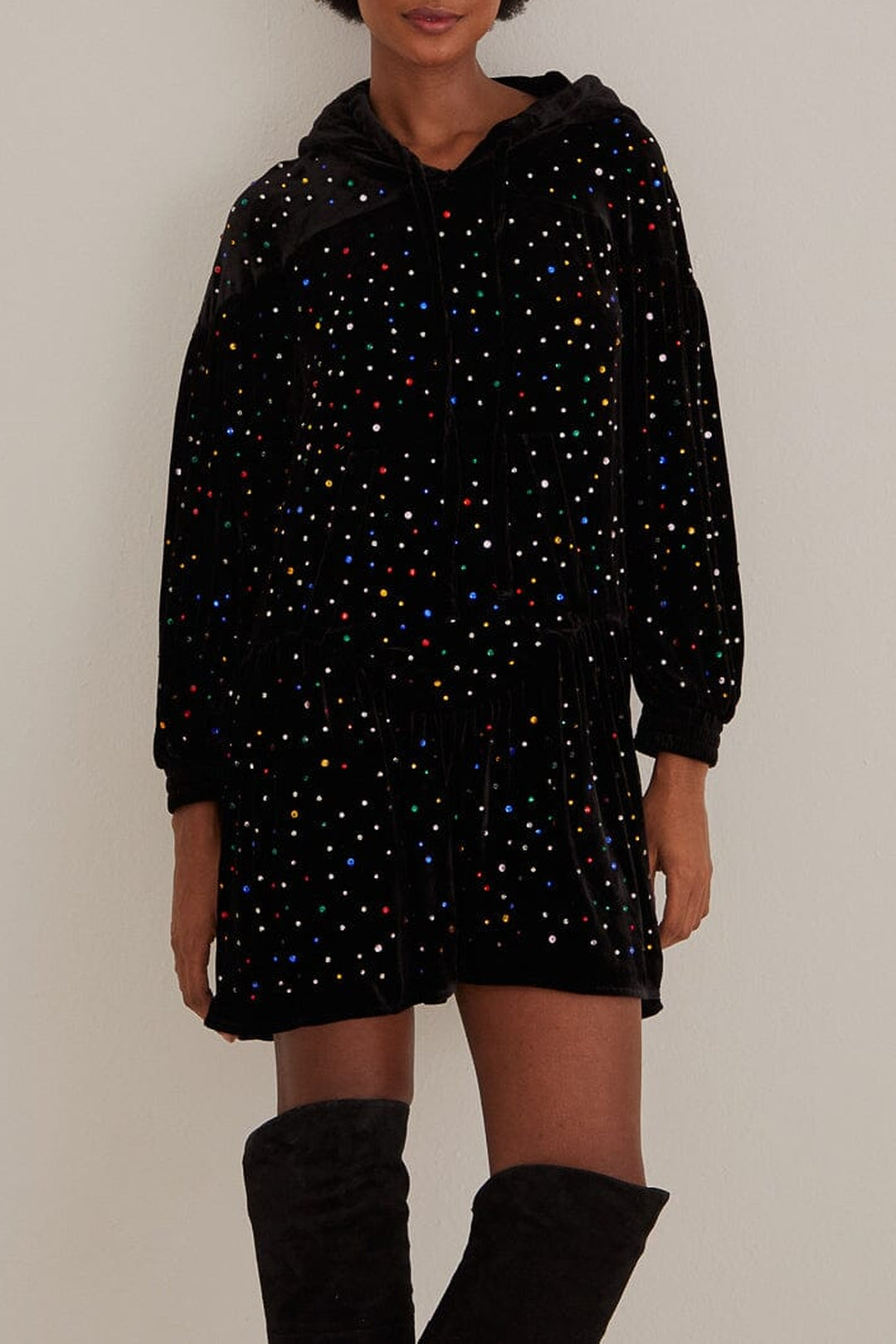 Robe courte à Manches longues en velours - Noir