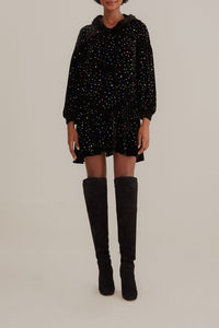 Robe courte à Manches longues en velours - Noir