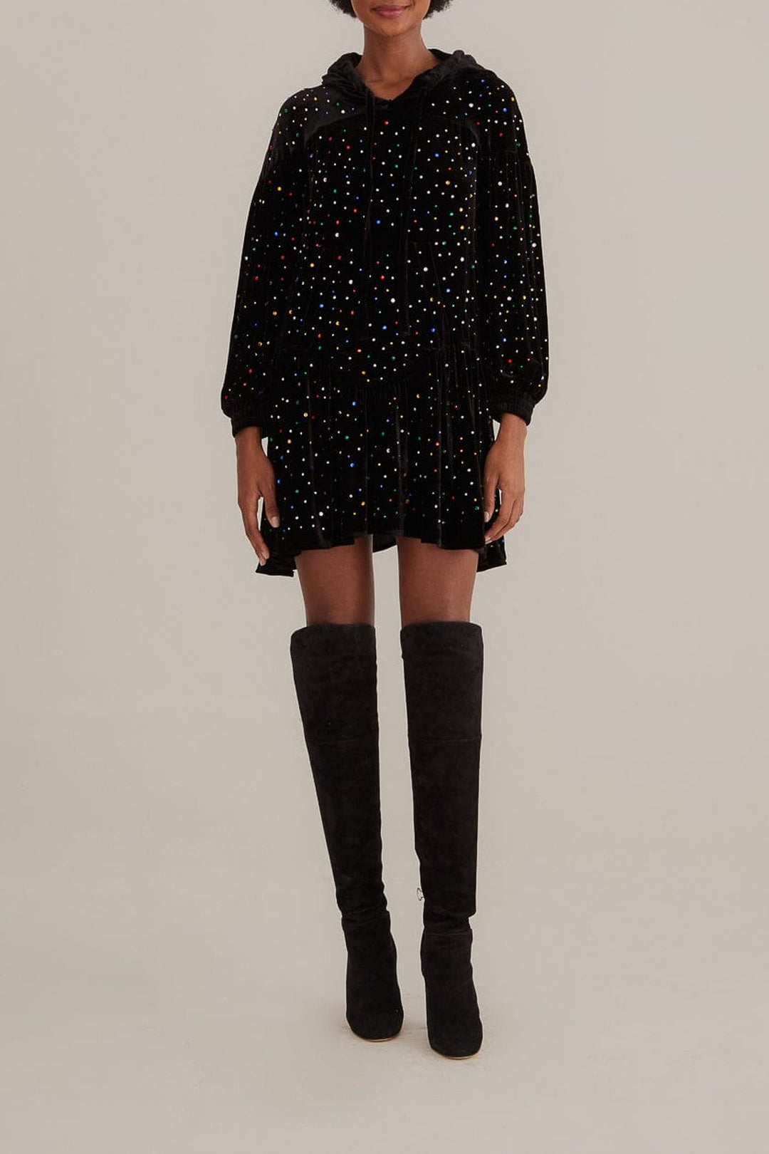 Robe courte à Manches longues en velours - Noir
