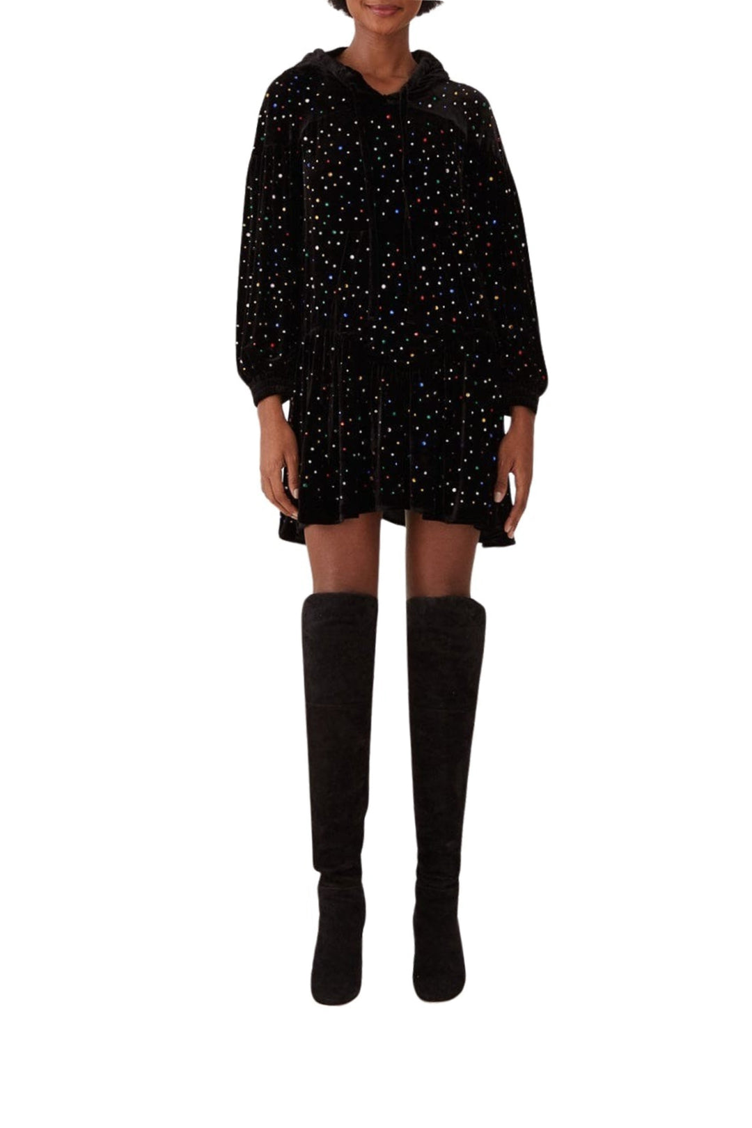 Robe courte à Manches longues en velours - Noir