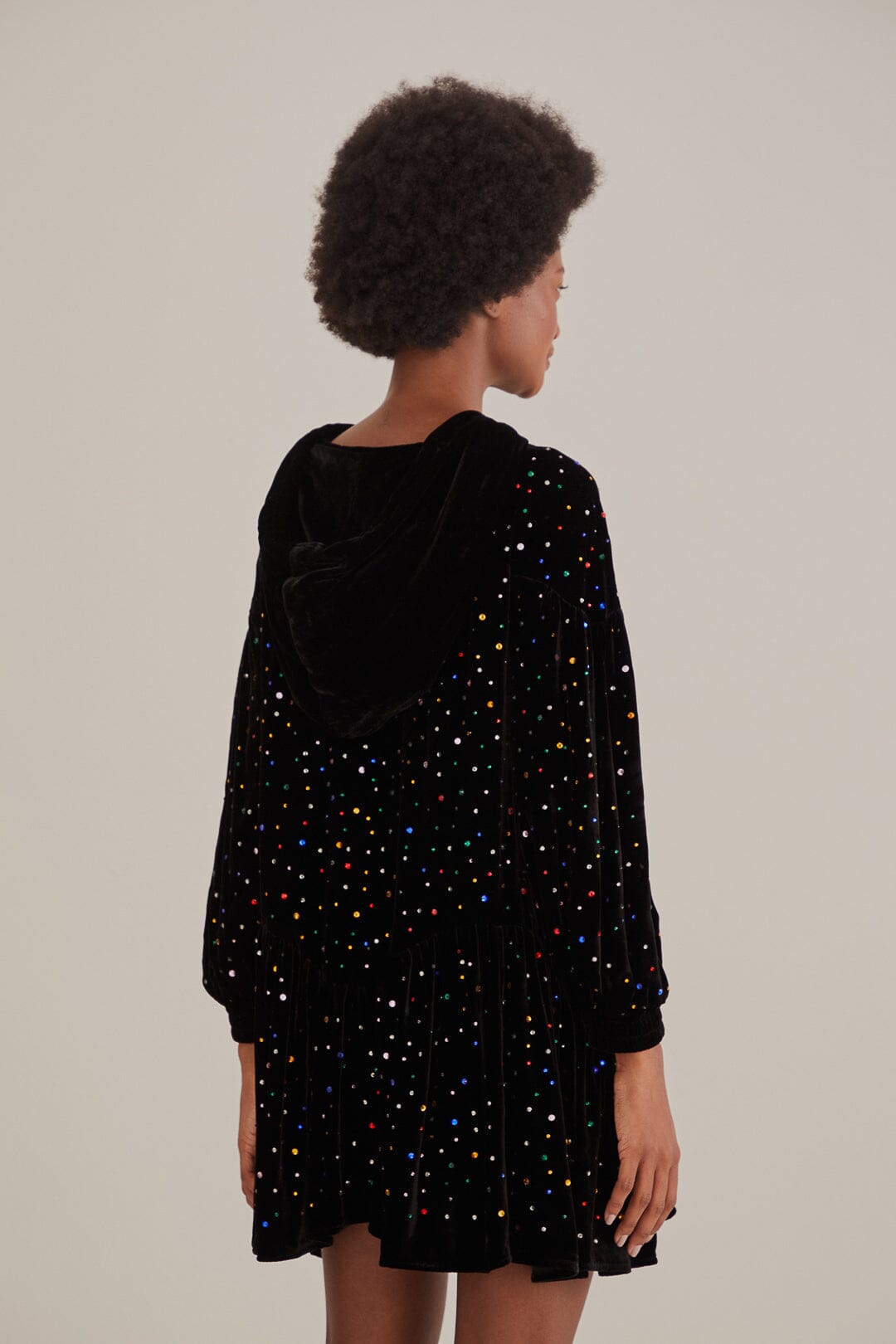 Robe courte à Manches longues en velours - Noir