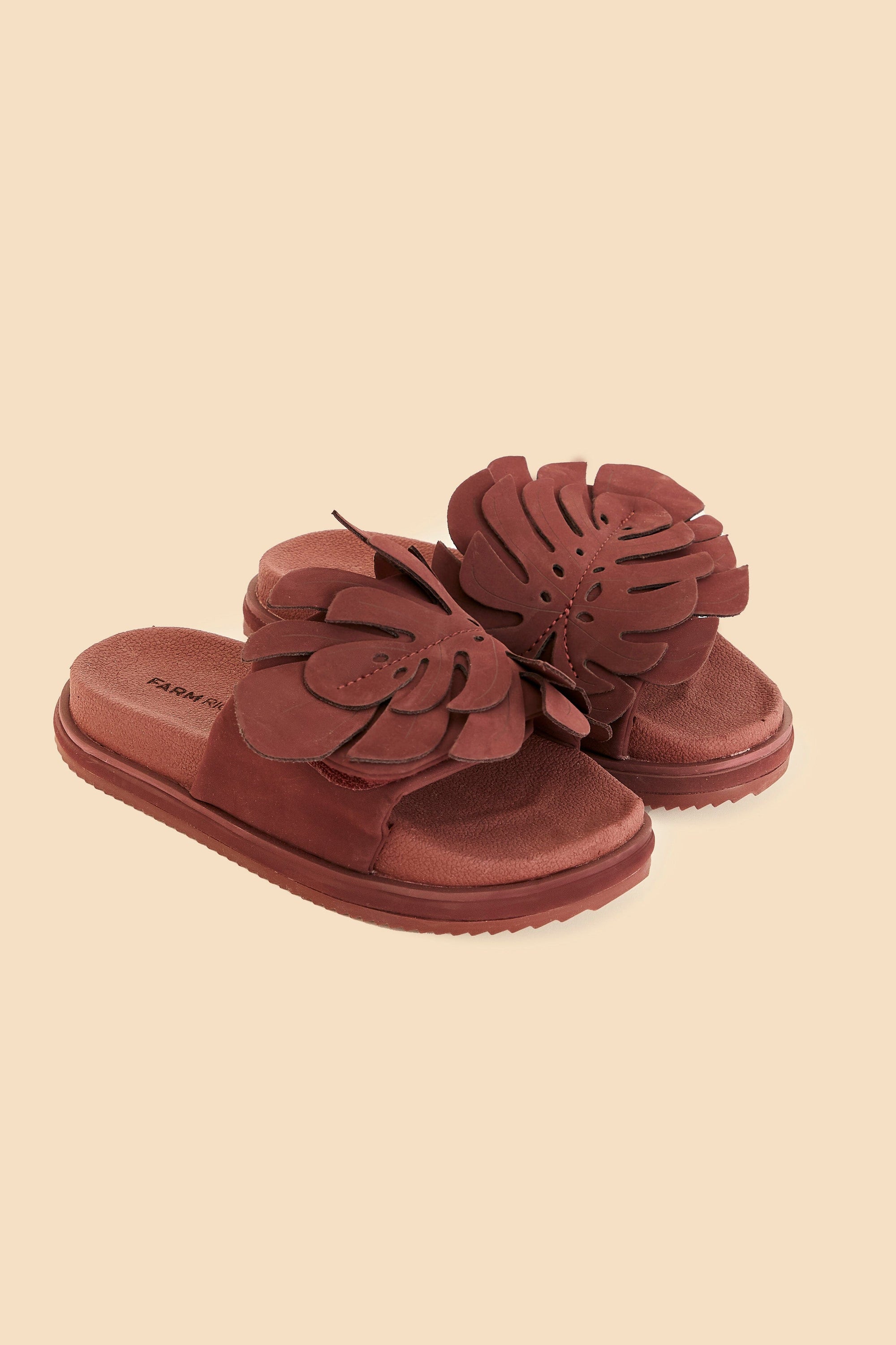 Mules Monstera à empiècement en cuir - Marron
