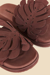 Mules Monstera à empiècement en cuir - Marron