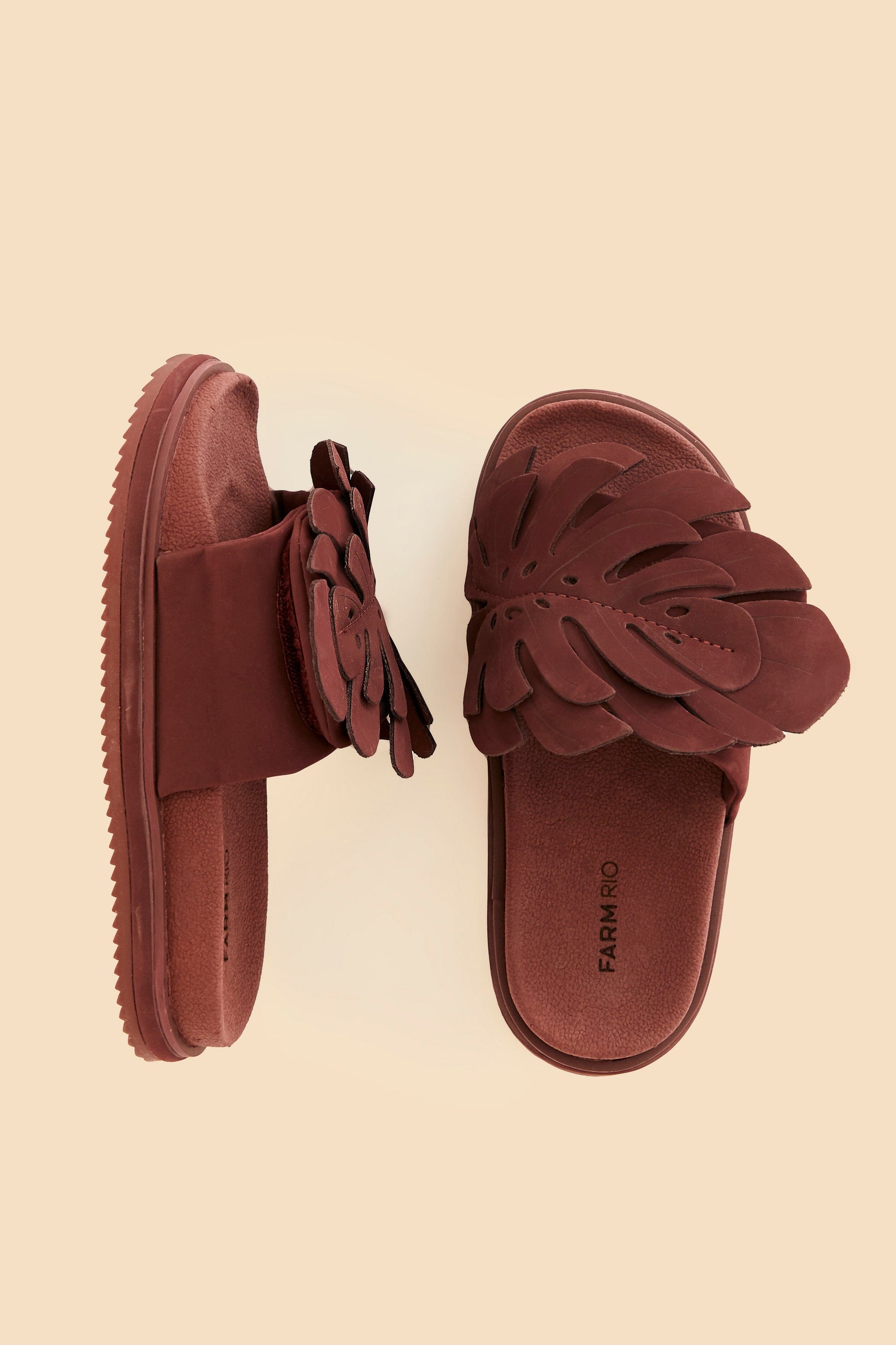 Mules Monstera à empiècement en cuir - Marron