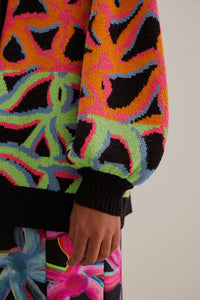 Cardigan Jardin en maille à carreaux - Orange