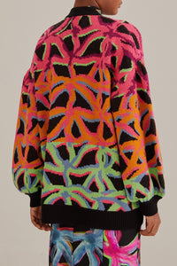 Cardigan Jardin en maille à carreaux - Orange