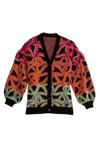 Cardigan Jardin en maille à carreaux - Orange