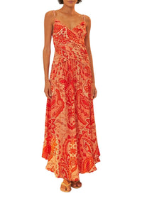 Robe longue Jaipur à nœuds en lin - Rouge