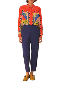 Pantalon taille haute en coton - Bleu