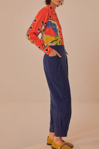 Pantalon taille haute en coton - Bleu