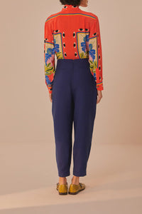 Pantalon taille haute en coton - Bleu