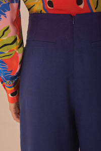 Pantalon taille haute en coton - Bleu