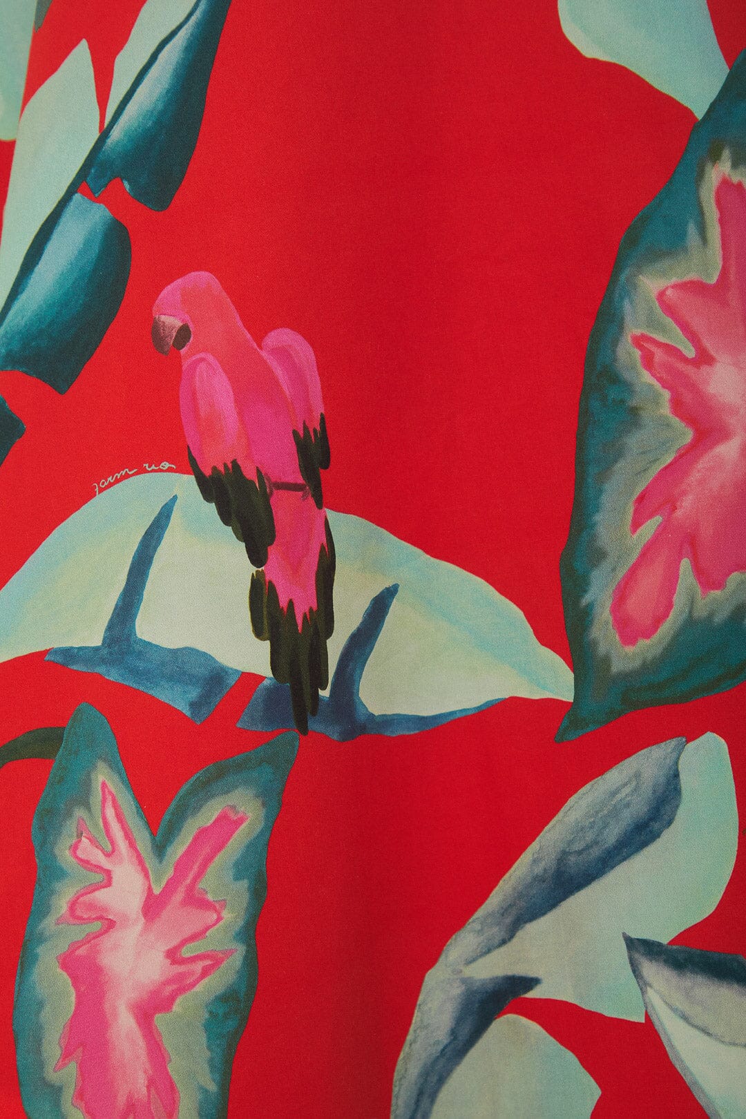 Robe longue à motif feuillage d'été en coton - Rouge