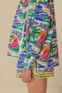 Chemise à manches longues affiches carioca en coton - Bleu