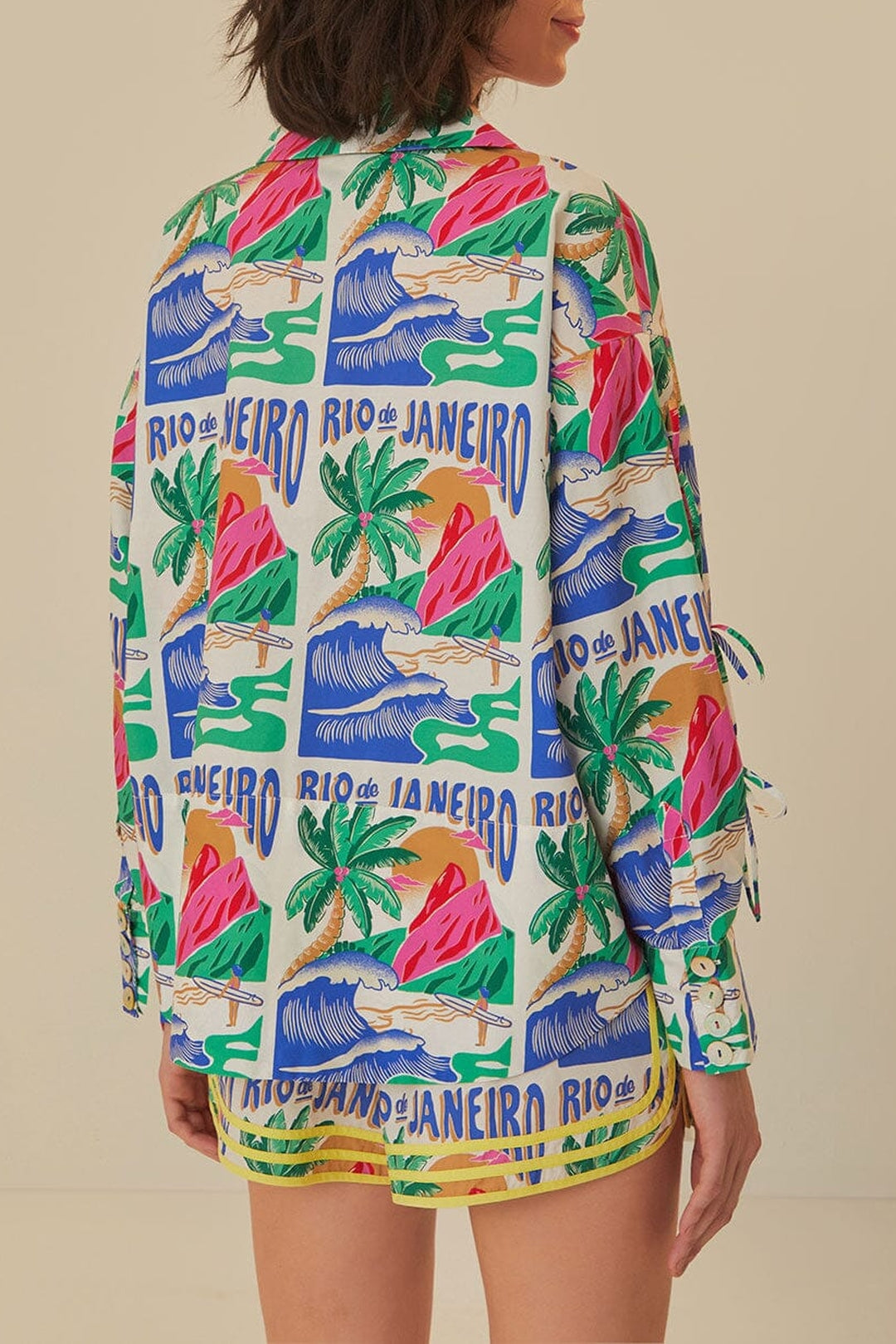 Chemise à manches longues affiches carioca en coton - Bleu