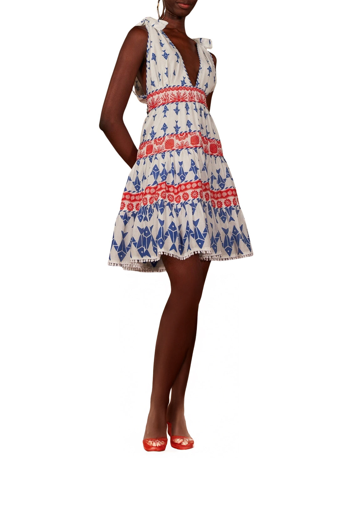 Robe courte Graphic Fishes en coton - Bleu