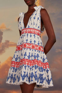Robe courte Graphic Fishes en coton - Bleu
