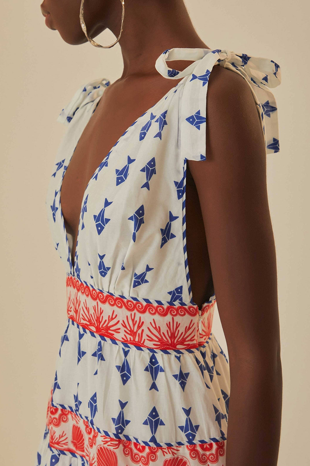 Robe courte Graphic Fishes en coton - Bleu