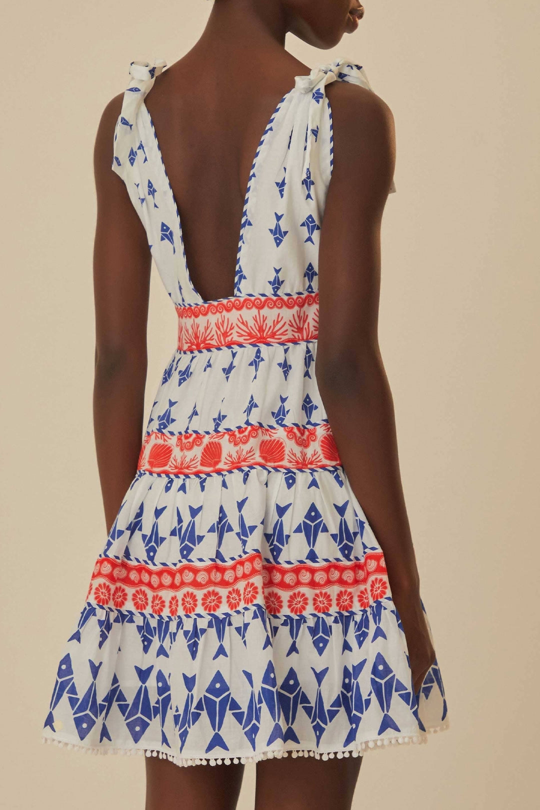 Robe courte Graphic Fishes en coton - Bleu