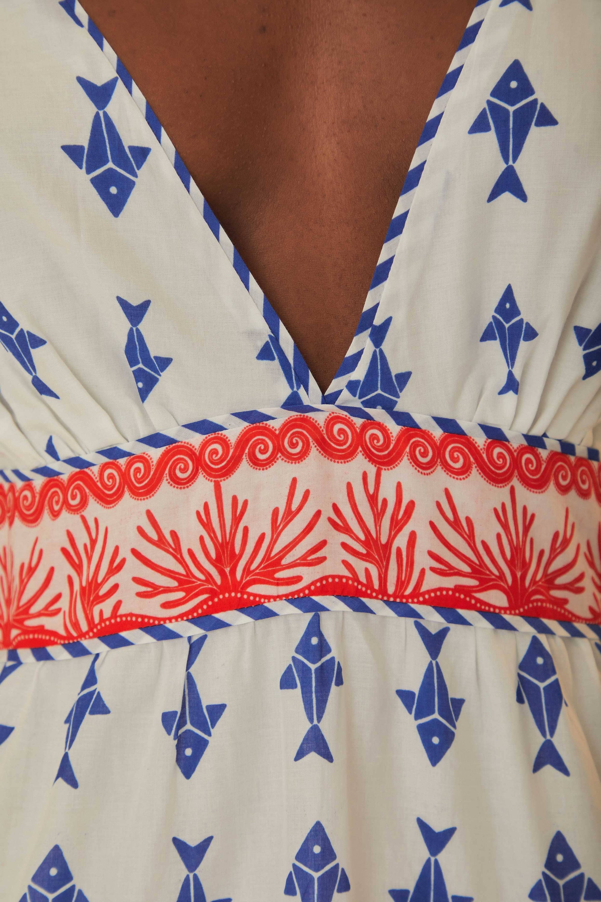 Robe courte Graphic Fishes en coton - Bleu