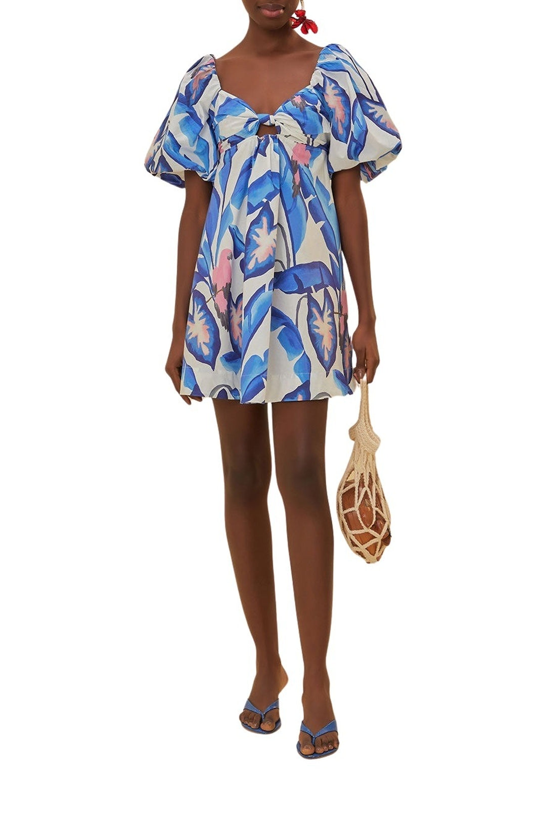 Robe courte Feuillage d'été en coton - Bleu