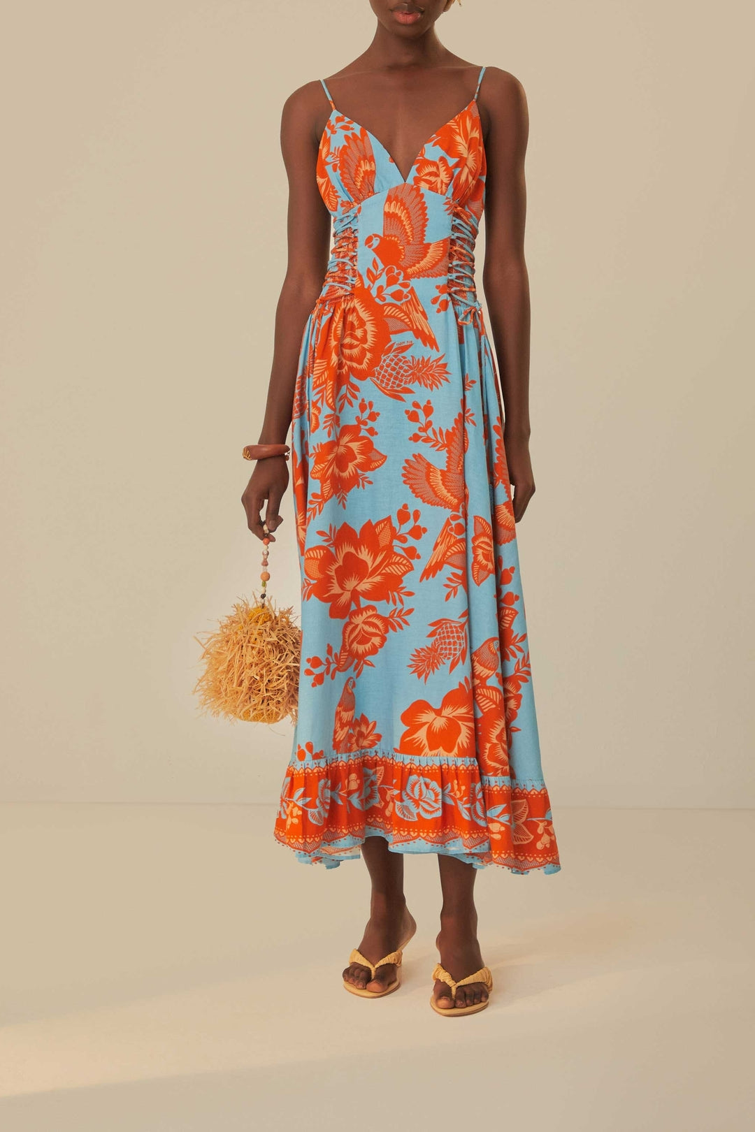 Robe longue Jardin de dentelle en lin - Orange