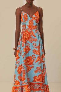 Robe longue Jardin de dentelle en lin - Orange