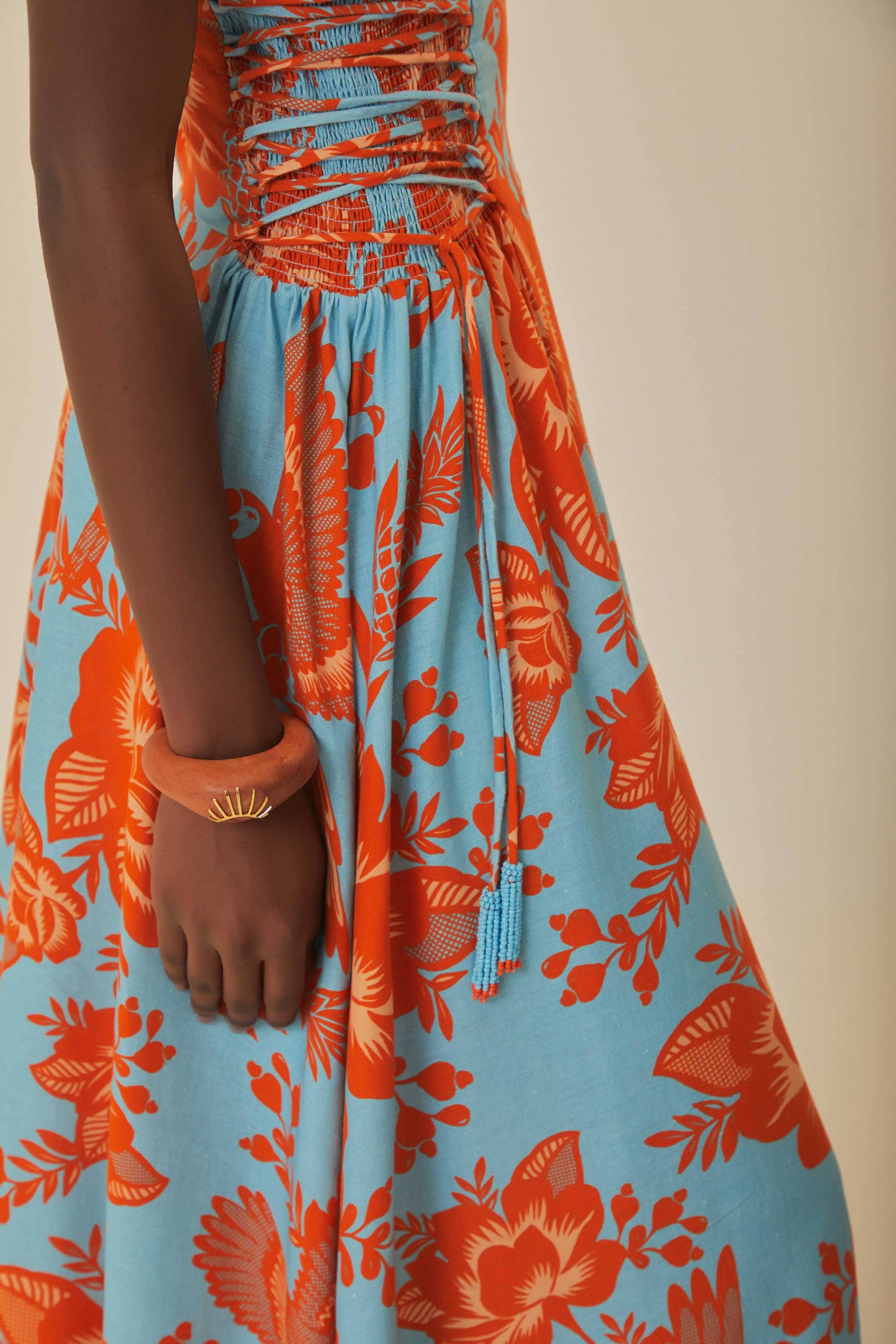 Robe longue Jardin de dentelle en lin - Orange