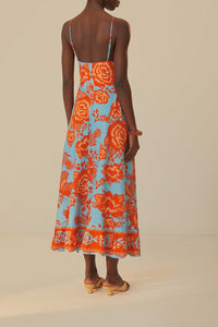 Robe longue Jardin de dentelle en lin - Orange