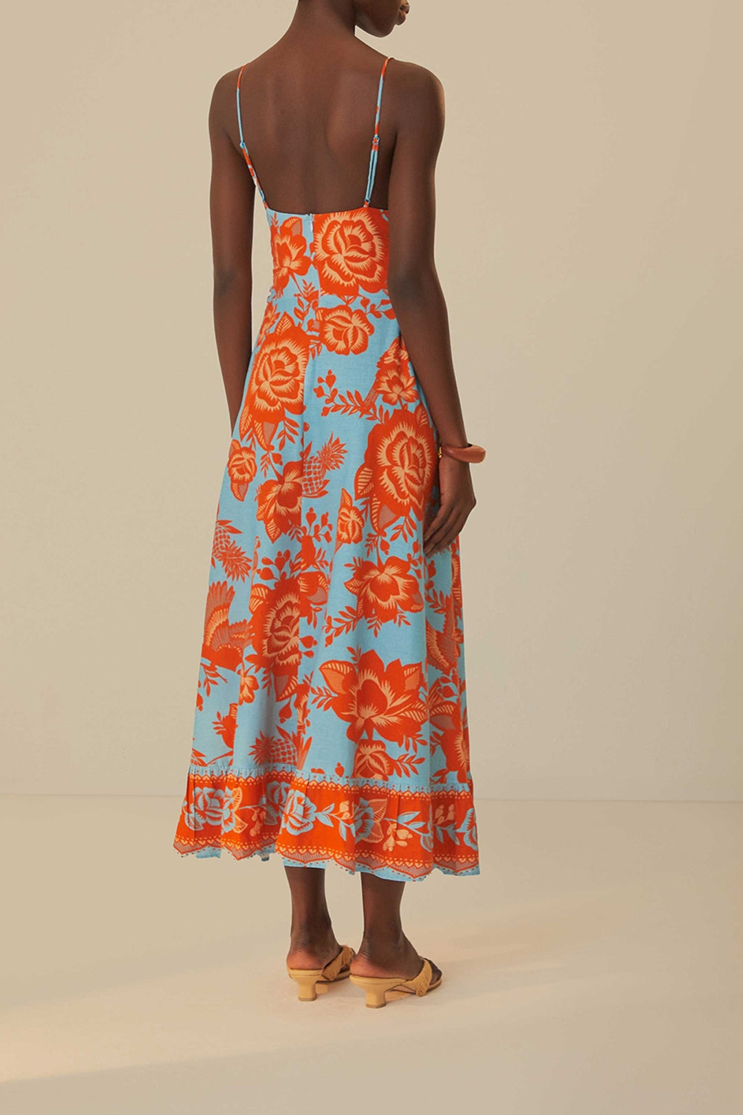 Robe longue Jardin de dentelle en lin - Orange