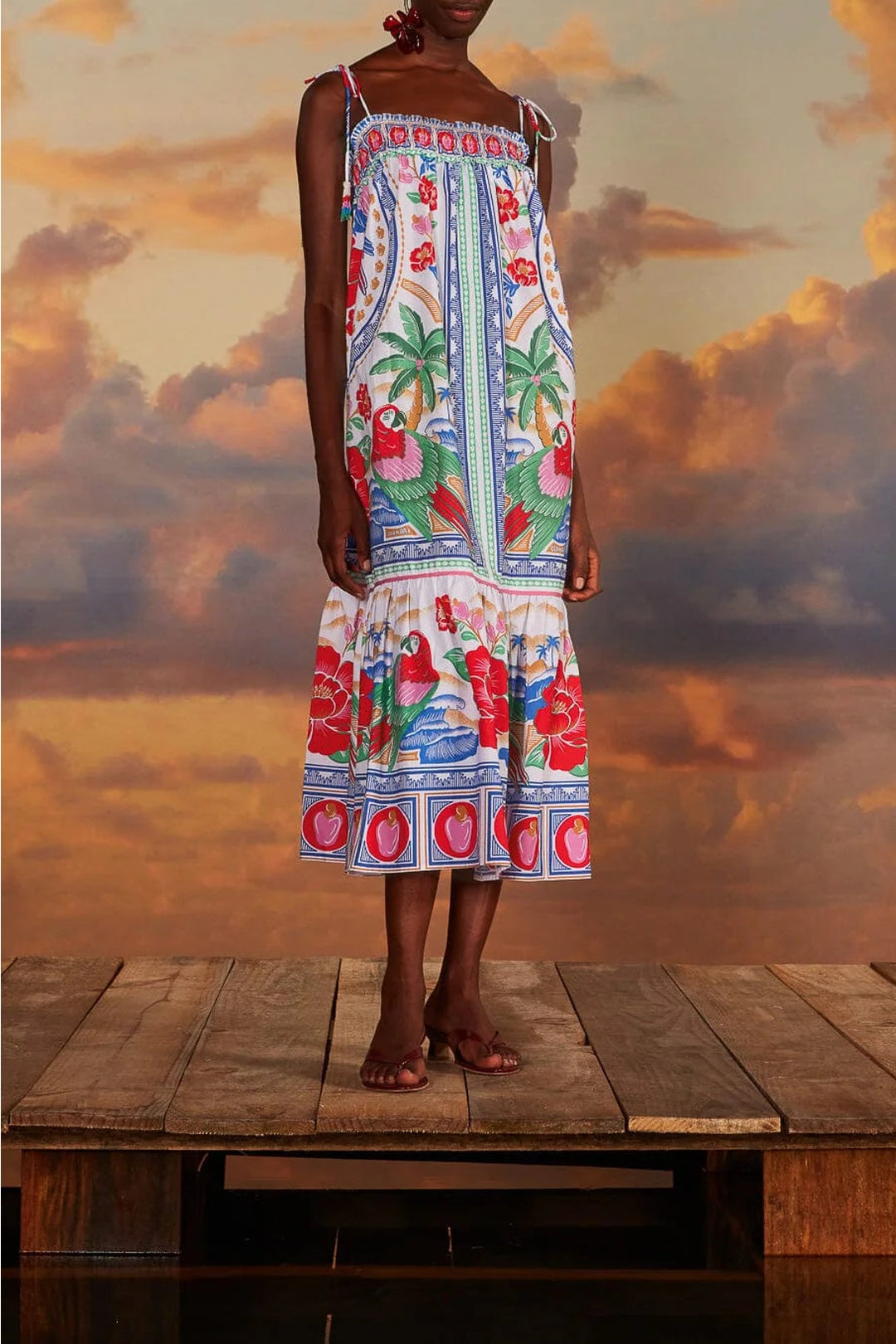 Robe longue Fleurs des plages en coton - Rouge