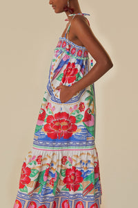 Robe longue Fleurs des plages en coton - Rouge