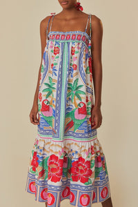 Robe longue Fleurs des plages en coton - Rouge