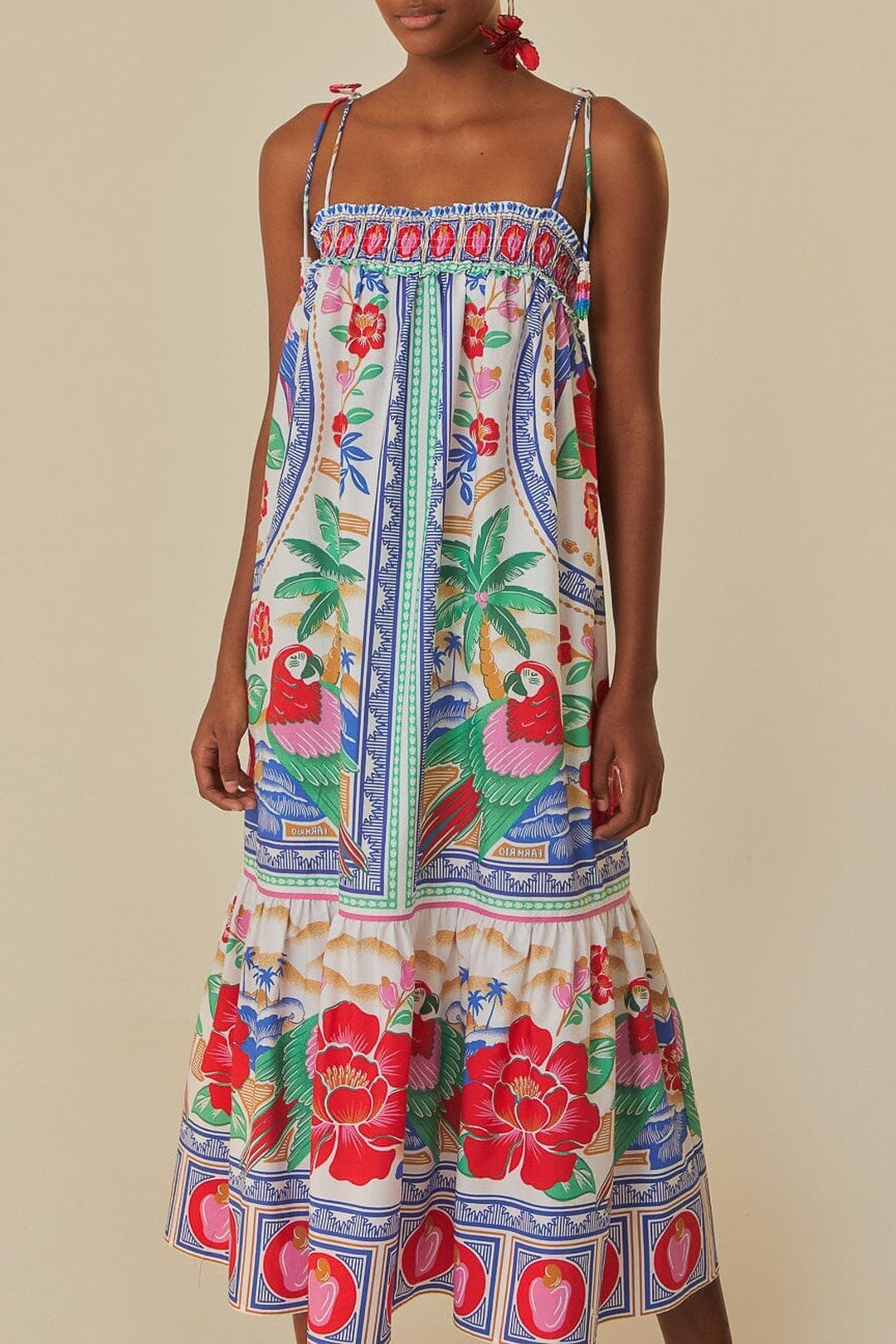 Robe longue Fleurs des plages en coton - Rouge