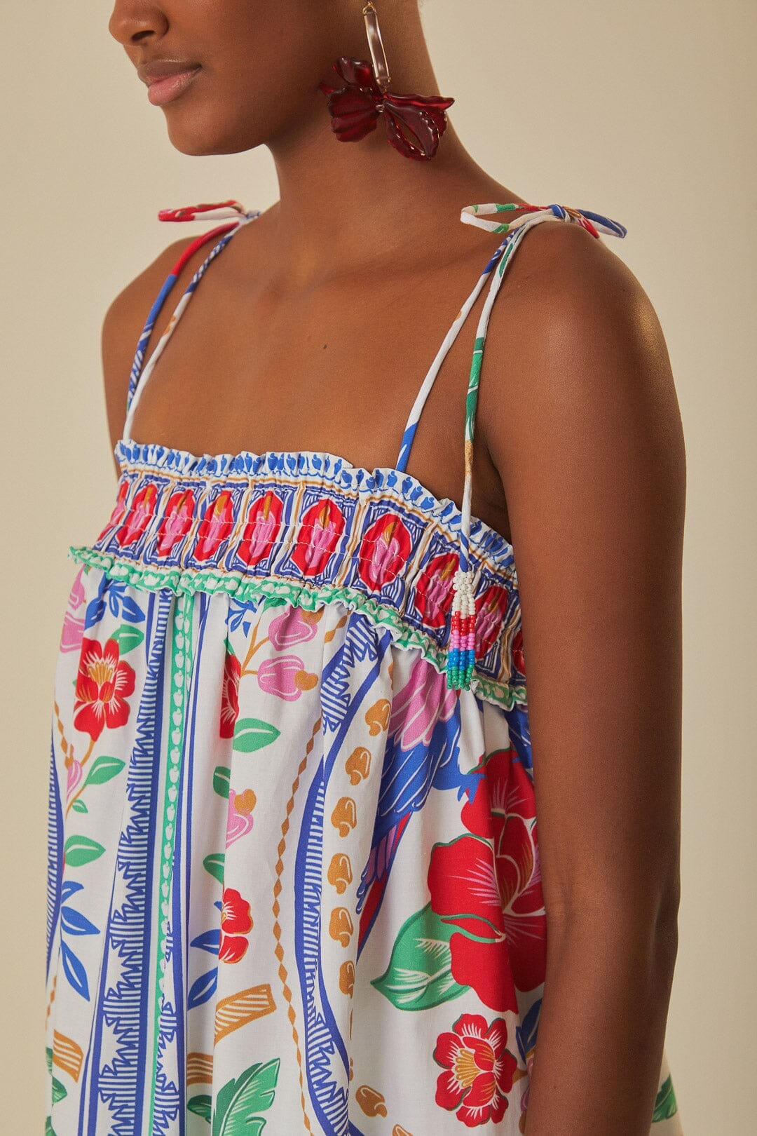 Robe longue Fleurs des plages en coton - Rouge