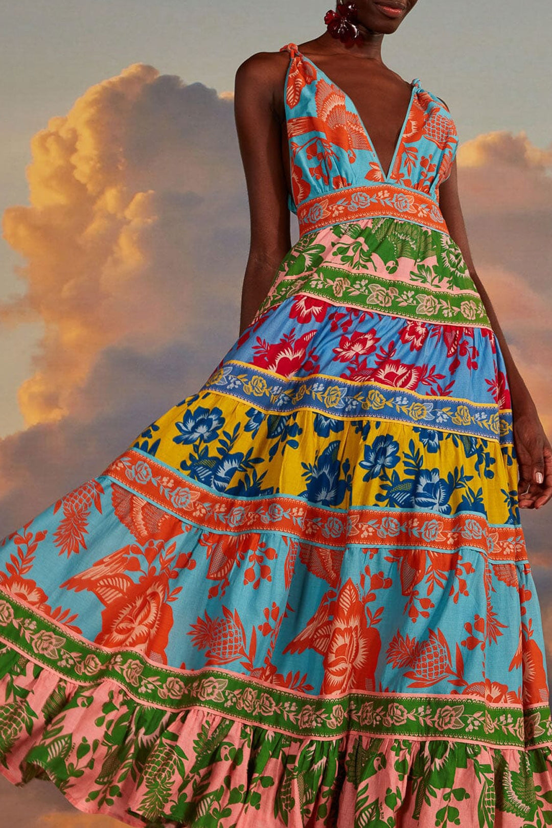 Robe longue Jardin en dentelle en coton - Multicolore